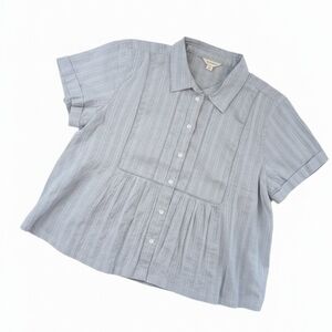 Lucky Brand Blue 100% Cotton Boho Lace Button-Down Top